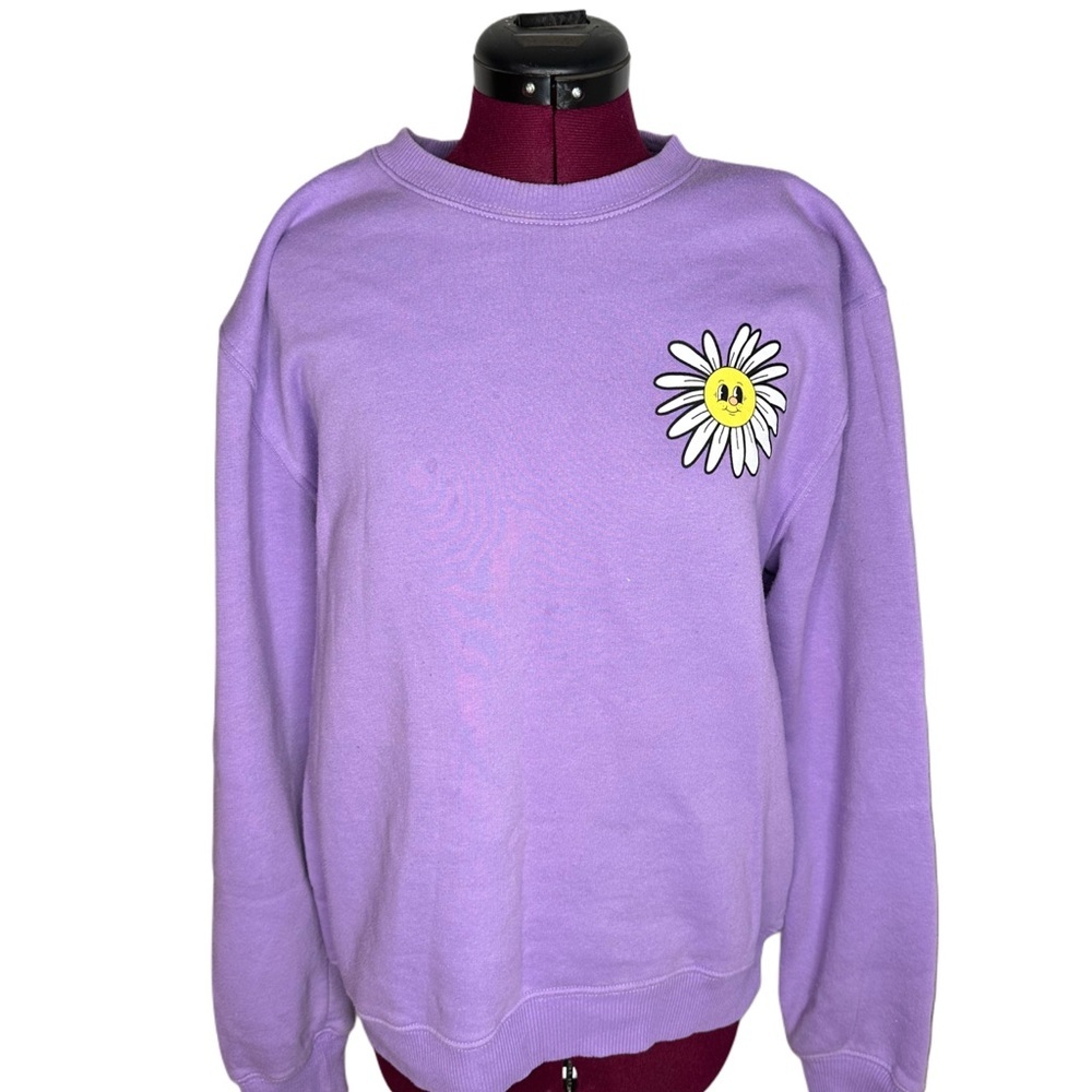 Chemistry Purple Crew Neck Sweater with Cartoon Flower Patch